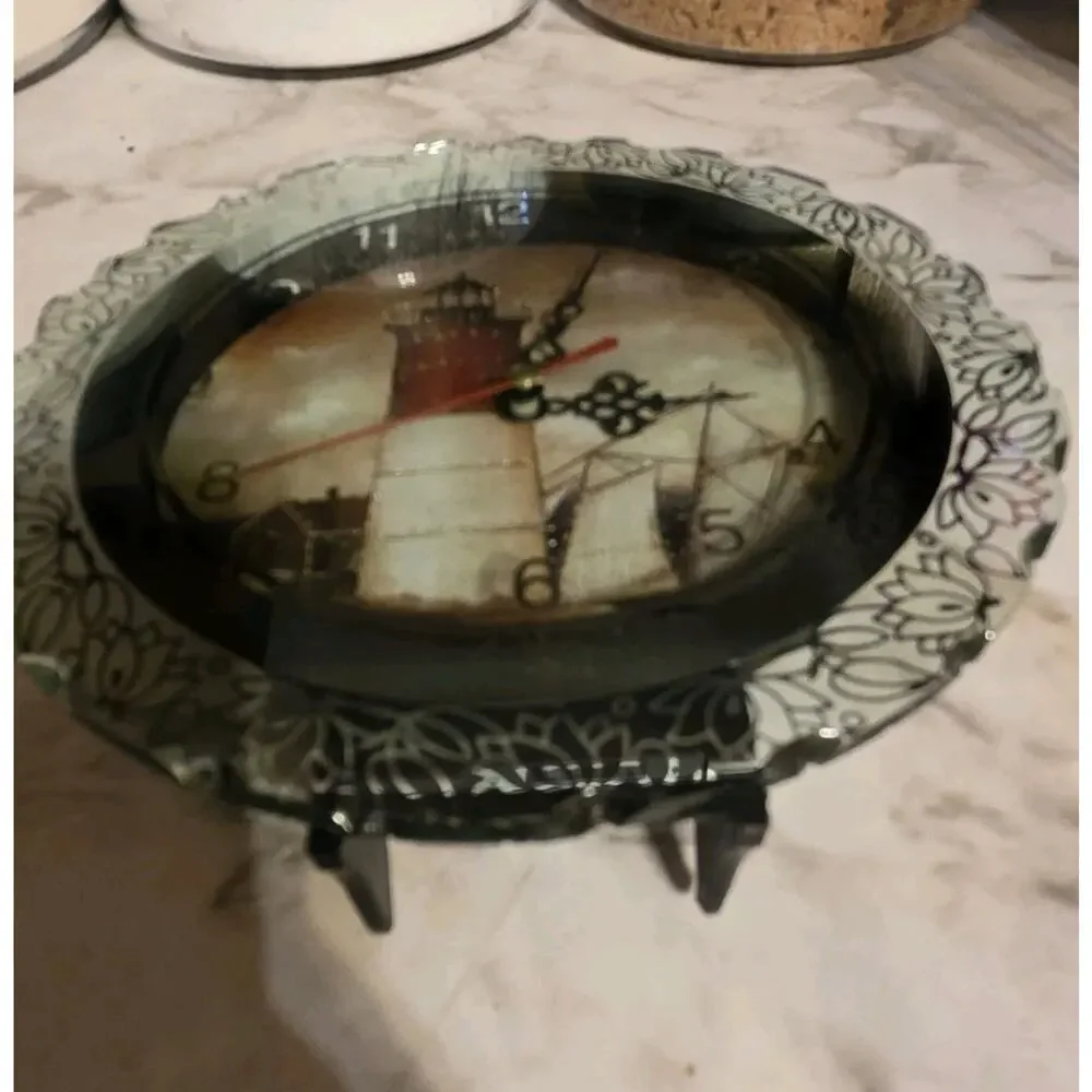 Vintage Glass Lighthouse Light Up Clock Works Nautical Beach House Seashore